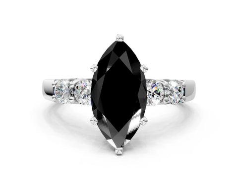 White gold Fancy Black Marquise Cut Brilliant Diamond Five-Stone Engagement Ring with Prong Setting on a Classic Band_3