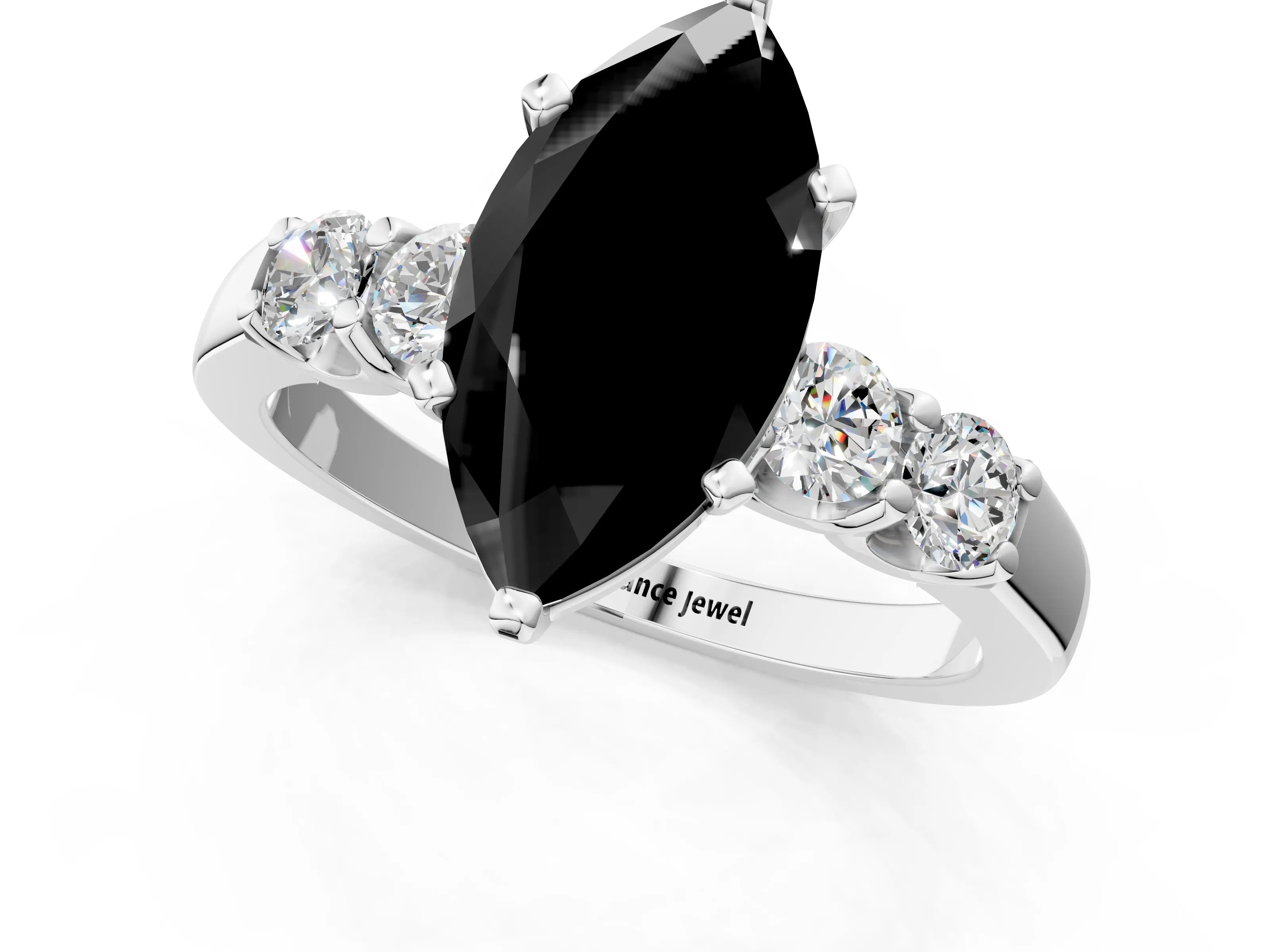 White gold Fancy Black Marquise Cut Brilliant Diamond Five-Stone Engagement Ring with Prong Setting on a Classic Band_4