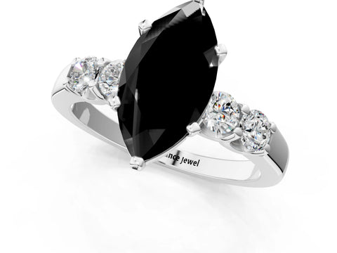 White gold Fancy Black Marquise Cut Brilliant Diamond Five-Stone Engagement Ring with Prong Setting on a Classic Band_4