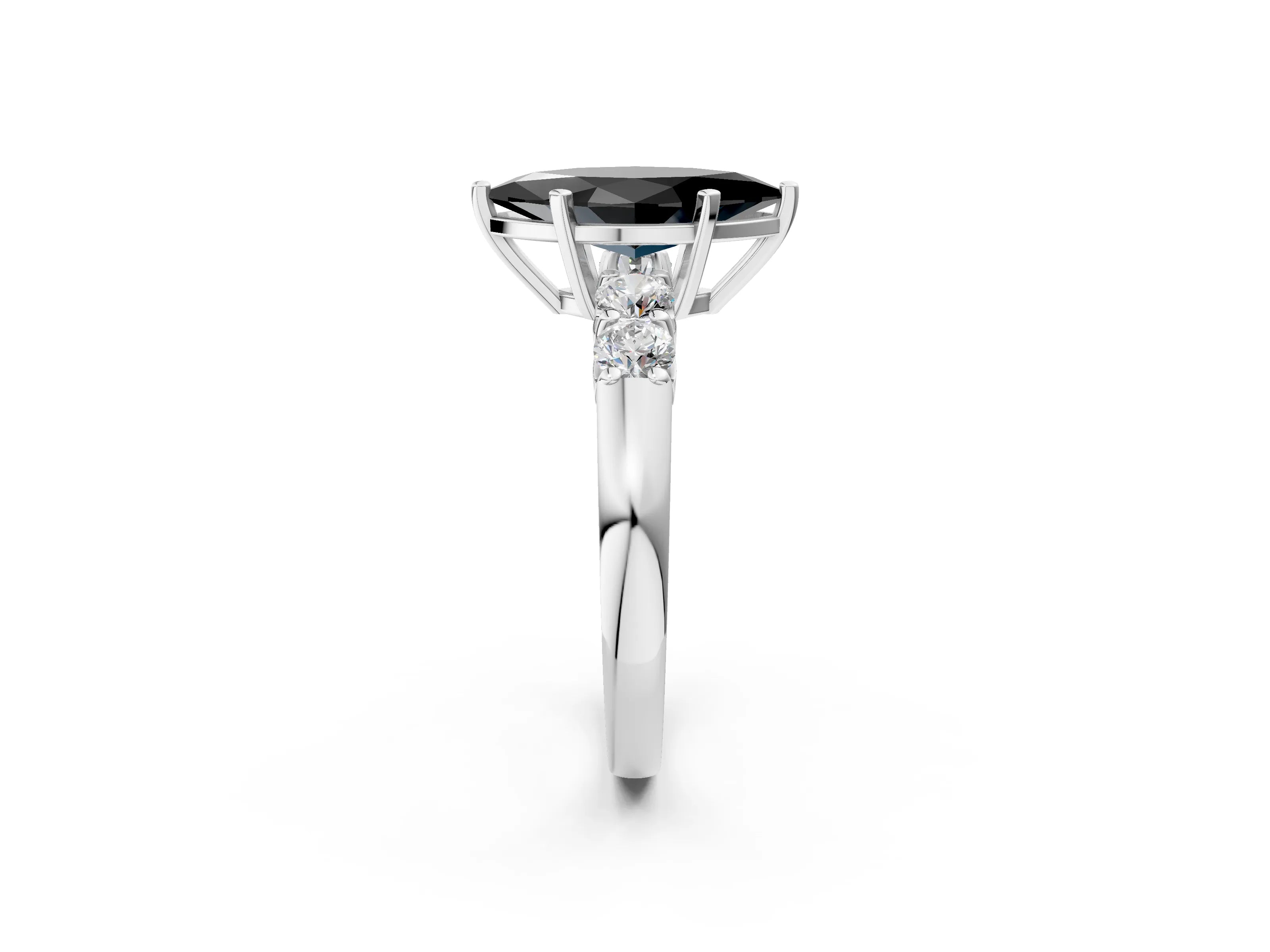 White gold Fancy Black Marquise Cut Brilliant Diamond Five-Stone Engagement Ring with Prong Setting on a Classic Band_5