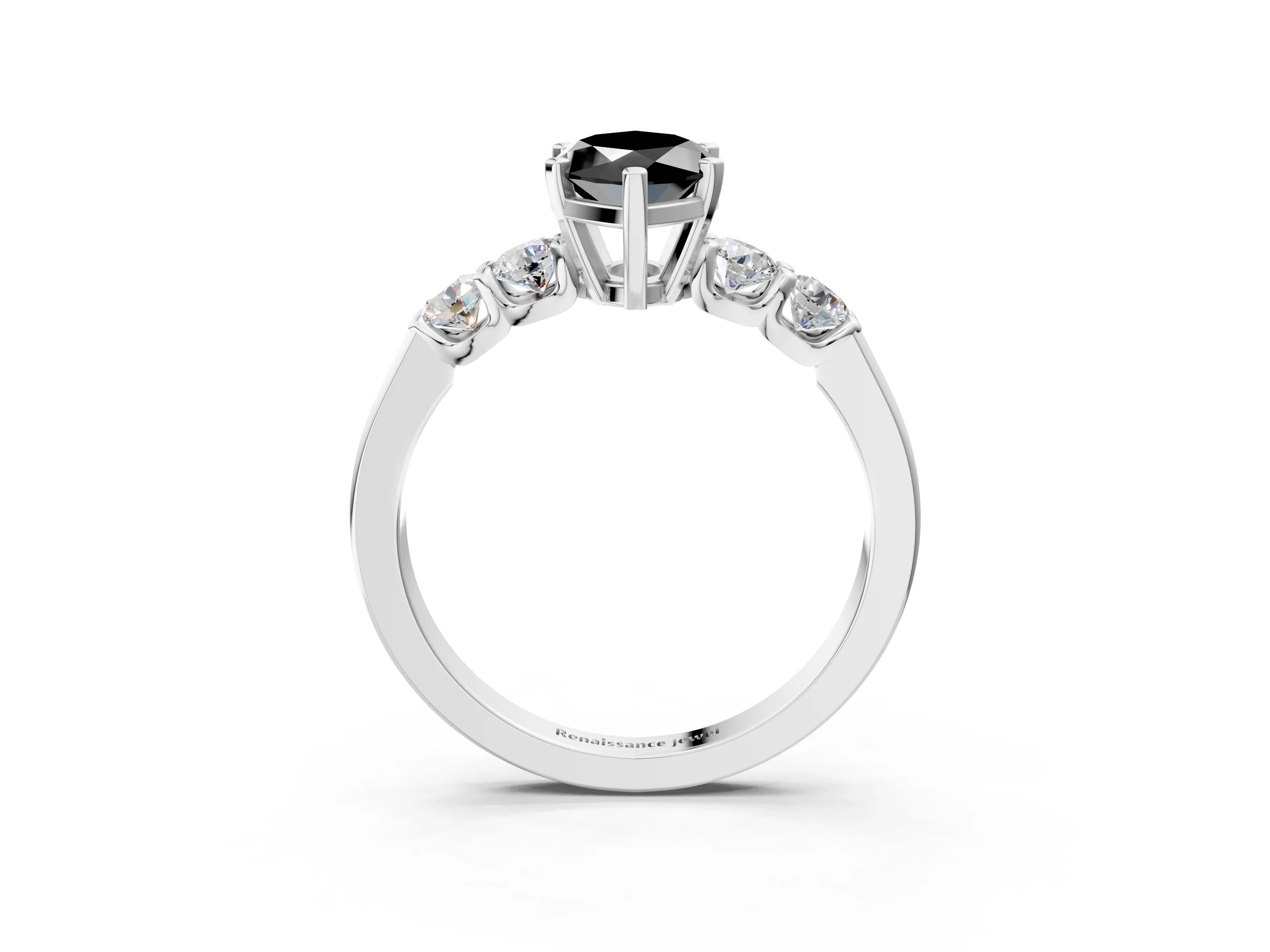 White gold Fancy Black Marquise Cut Brilliant Diamond Five-Stone Engagement Ring with Prong Setting on a Classic Band_6