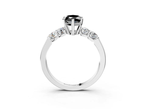 White gold Fancy Black Marquise Cut Brilliant Diamond Five-Stone Engagement Ring with Prong Setting on a Classic Band_6