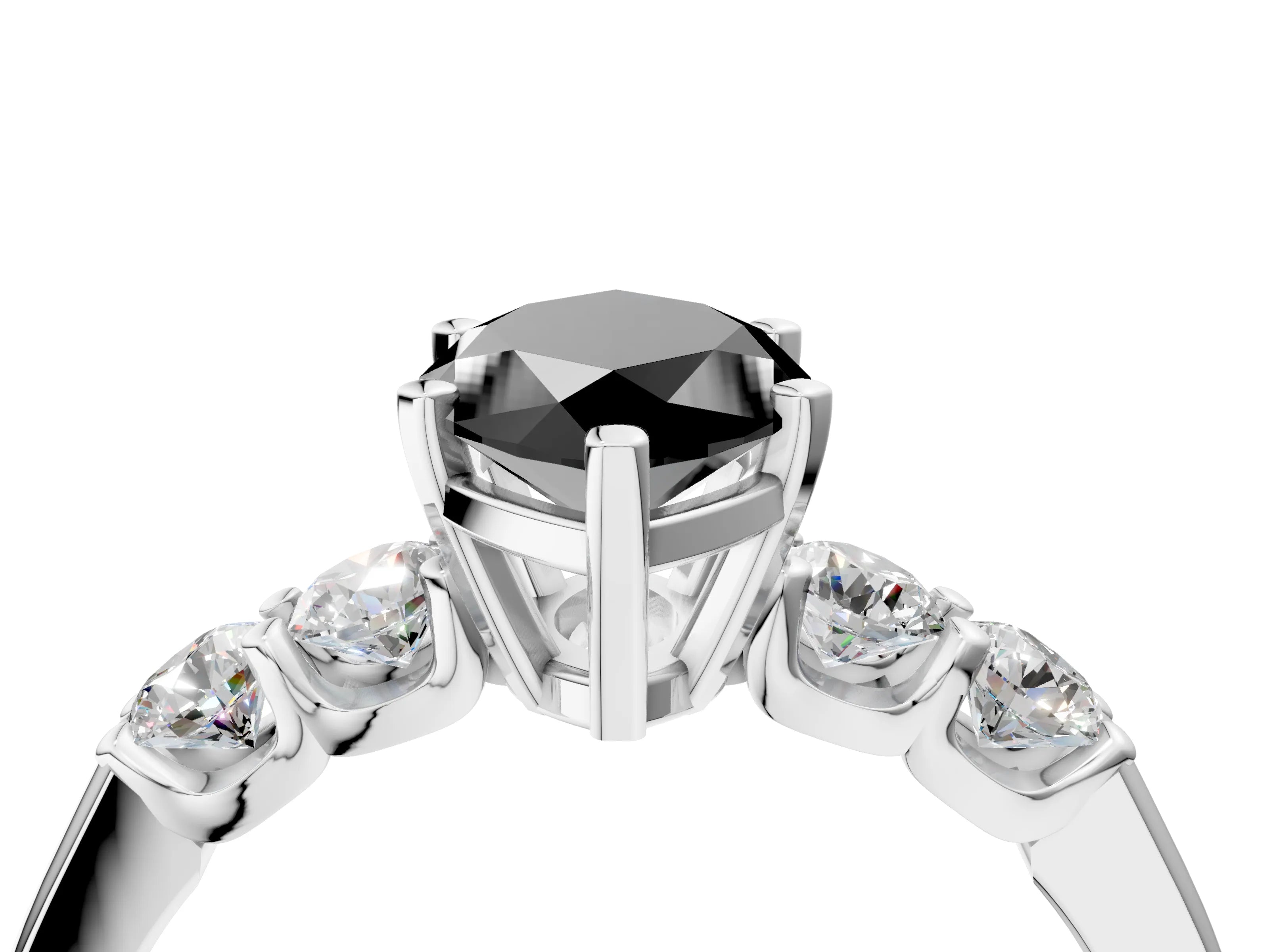 White gold Fancy Black Marquise Cut Brilliant Diamond Five-Stone Engagement Ring with Prong Setting on a Classic Band_7