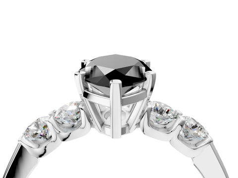 White gold Fancy Black Marquise Cut Brilliant Diamond Five-Stone Engagement Ring with Prong Setting on a Classic Band_7