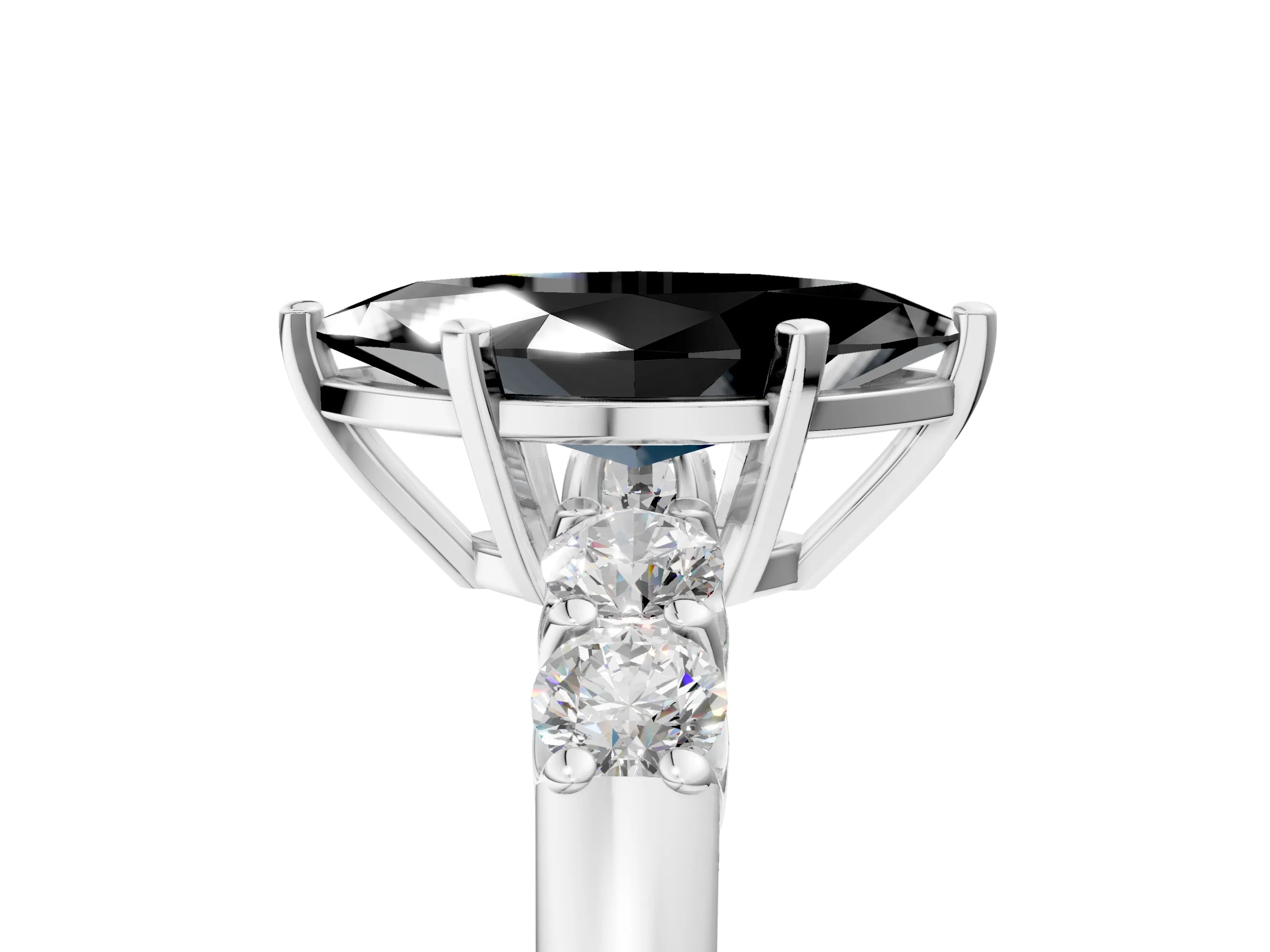 White gold Fancy Black Marquise Cut Brilliant Diamond Five-Stone Engagement Ring with Prong Setting on a Classic Band_8