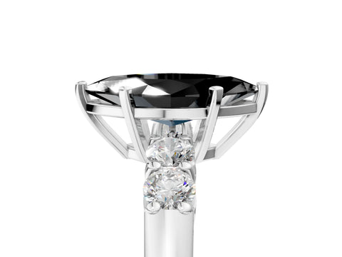 White gold Fancy Black Marquise Cut Brilliant Diamond Five-Stone Engagement Ring with Prong Setting on a Classic Band_8