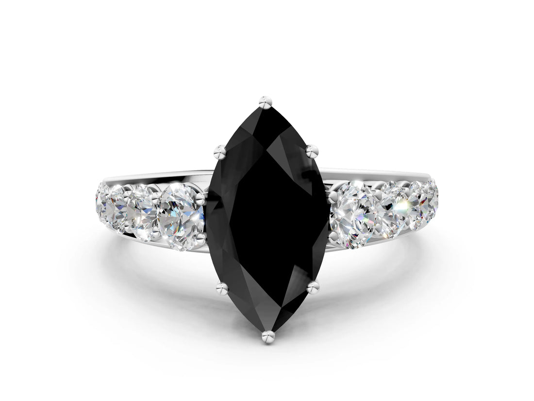 White gold Fancy Black Marquise Cut Brilliant Diamond Pavé Band with Six-Prong Setting_12