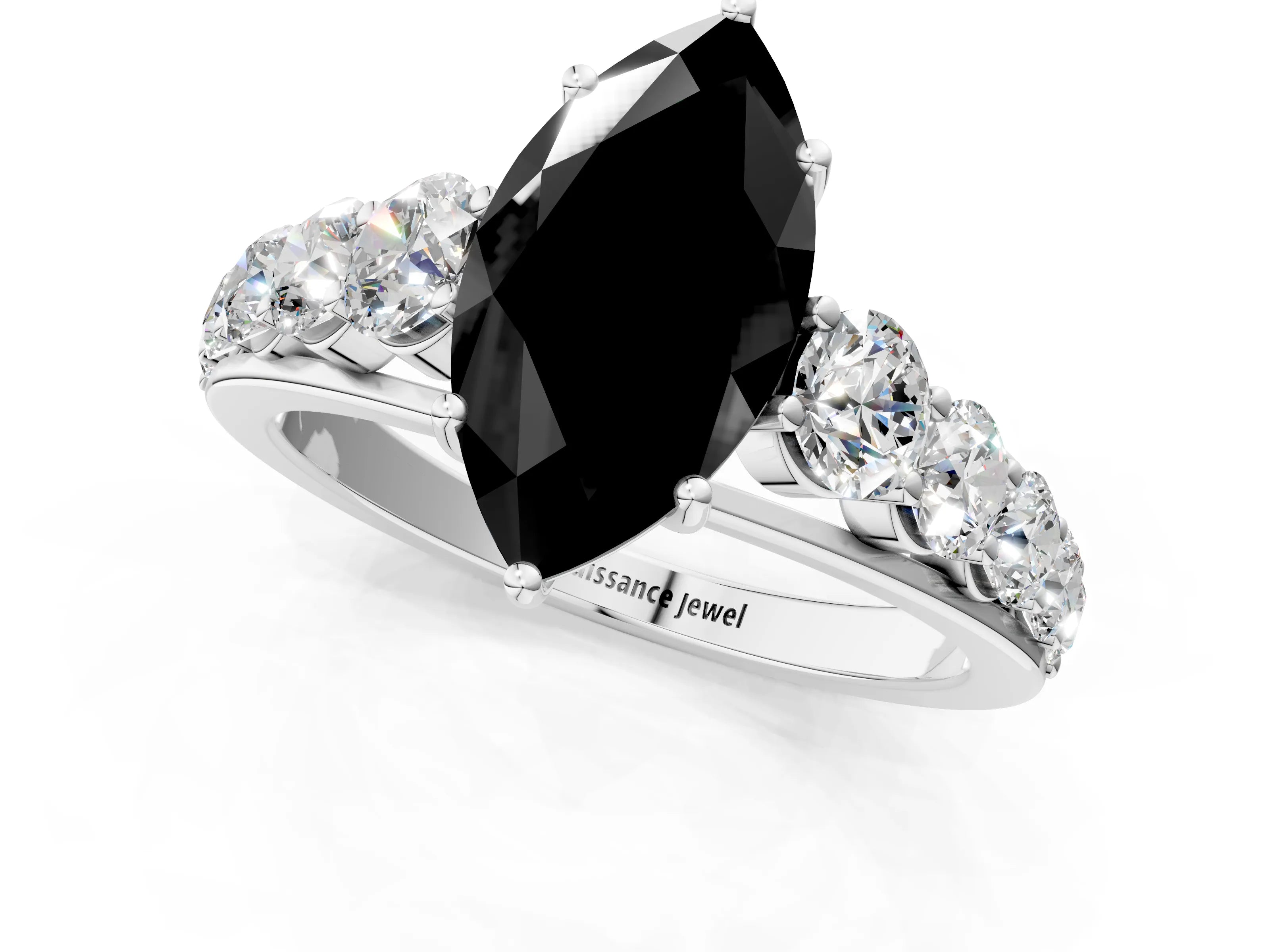 White gold Fancy Black Marquise Cut Brilliant Diamond Pavé Band with Six-Prong Setting_1