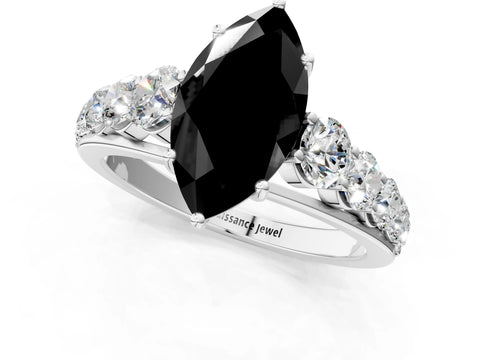 White gold Fancy Black Marquise Cut Brilliant Diamond Pavé Band with Six-Prong Setting_1