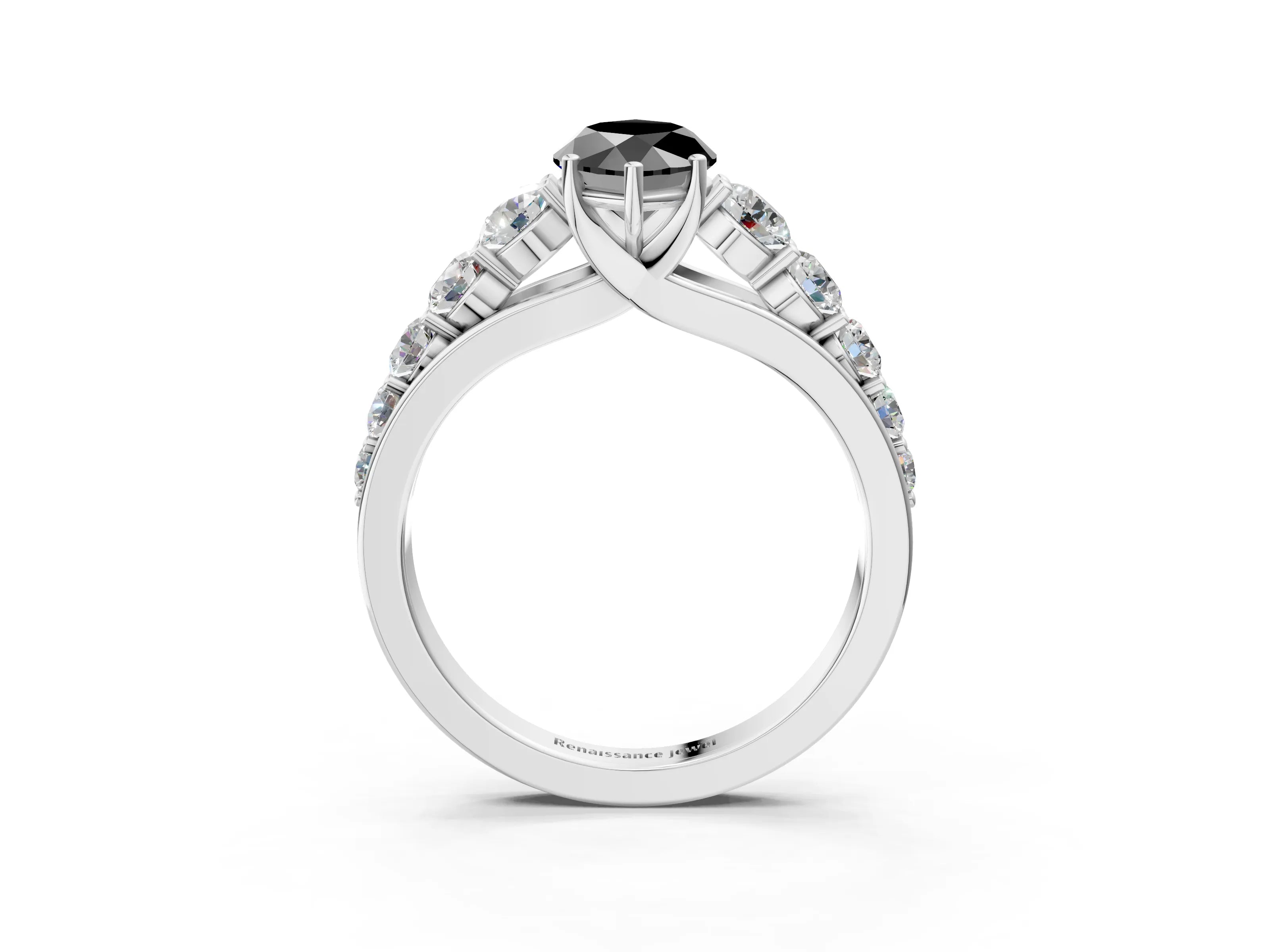 White gold Fancy Black Marquise Cut Brilliant Diamond Pavé Band with Six-Prong Setting_3