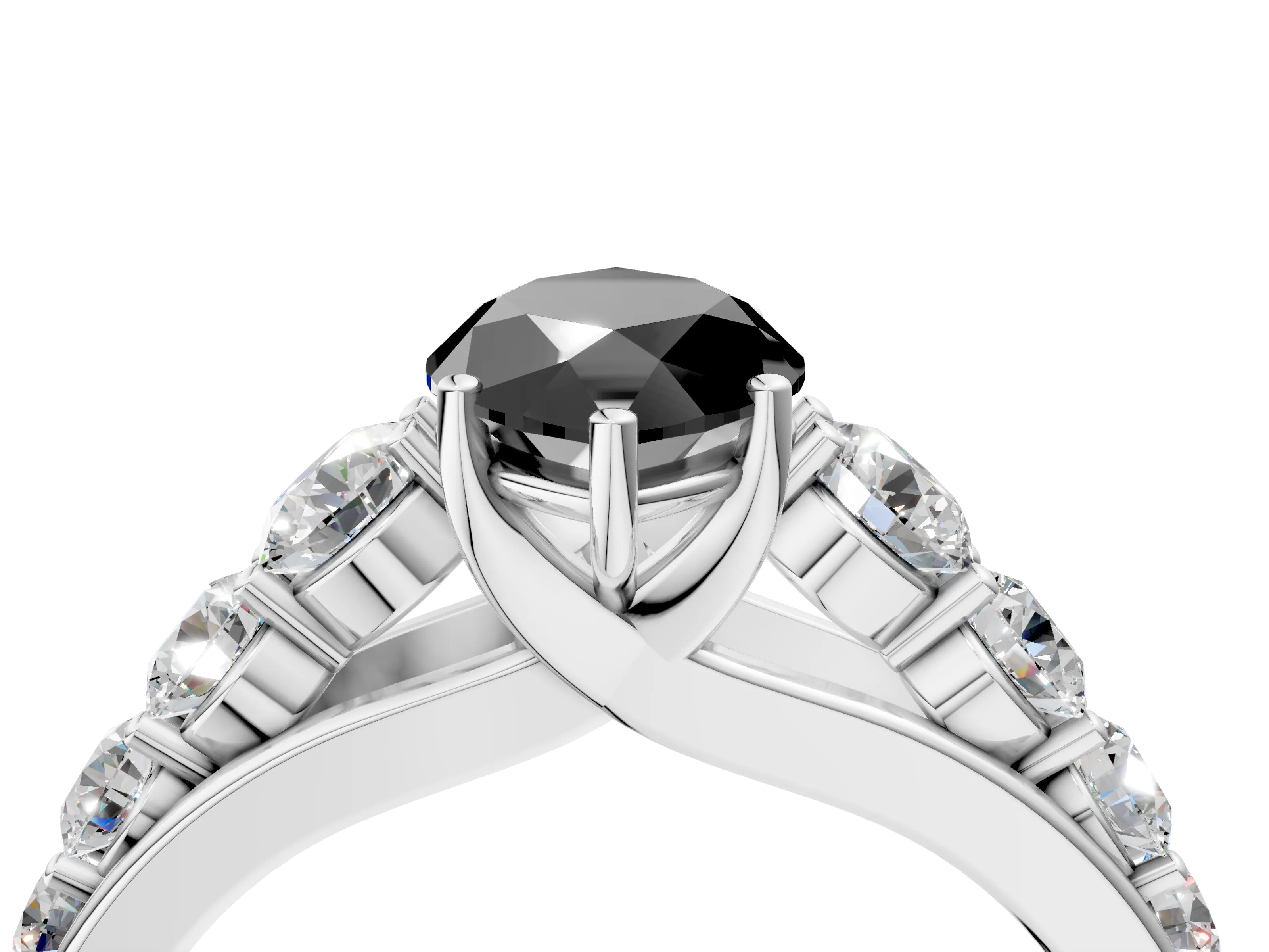 White gold Fancy Black Marquise Cut Brilliant Diamond Pavé Band with Six-Prong Setting_4