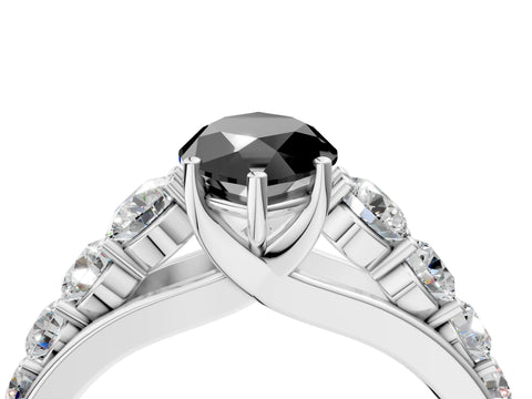 White gold Fancy Black Marquise Cut Brilliant Diamond Pavé Band with Six-Prong Setting_4