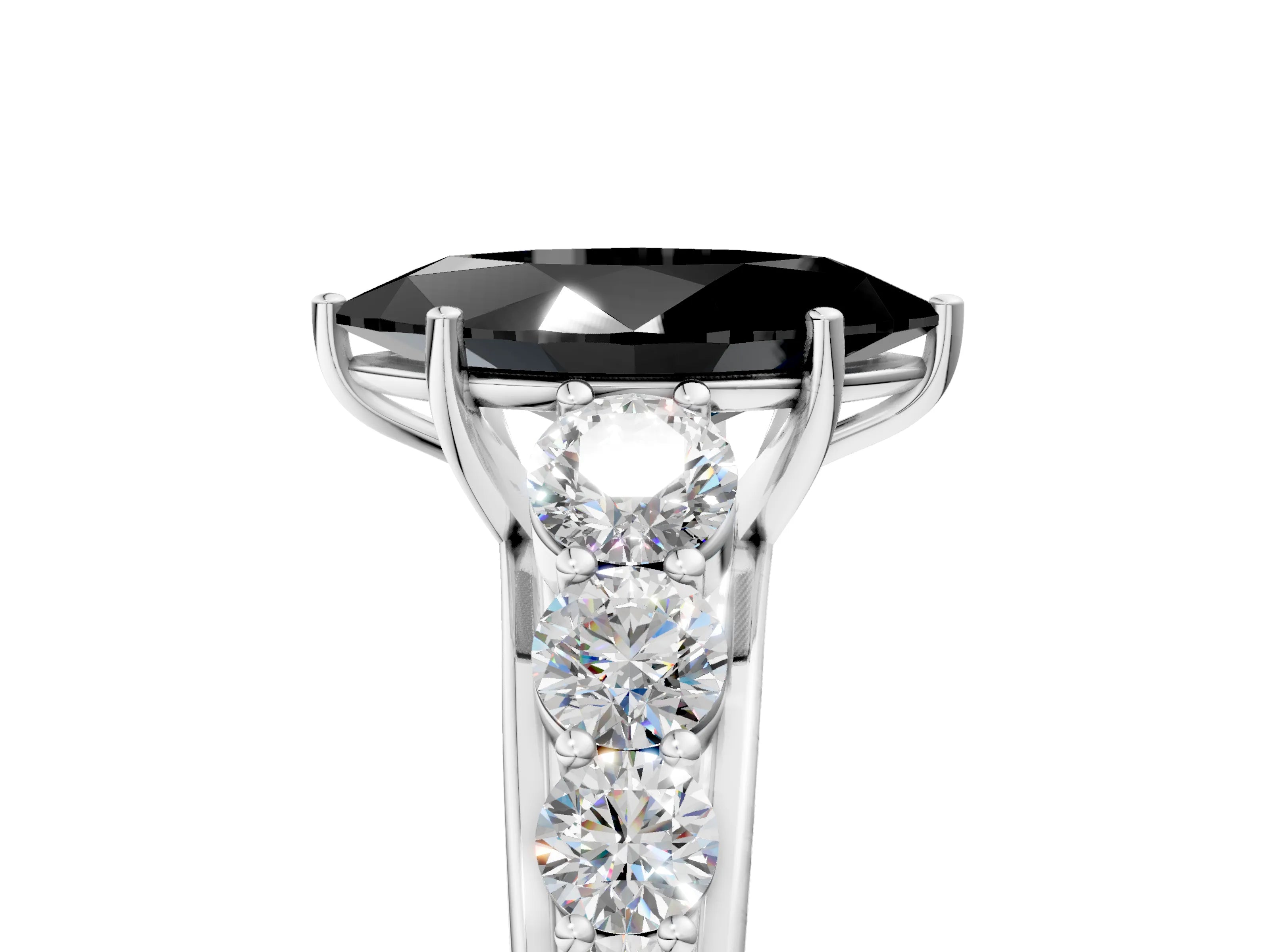 White gold Fancy Black Marquise Cut Brilliant Diamond Pavé Band with Six-Prong Setting_5
