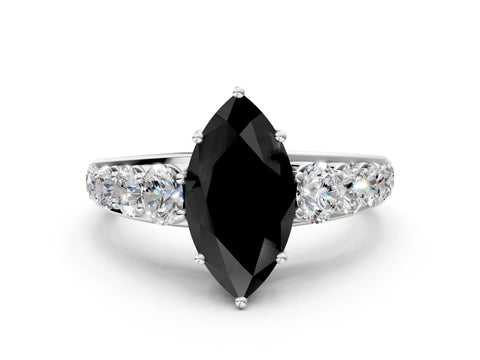 White gold Fancy Black Marquise Cut Brilliant Diamond Pavé Band with Six-Prong Setting