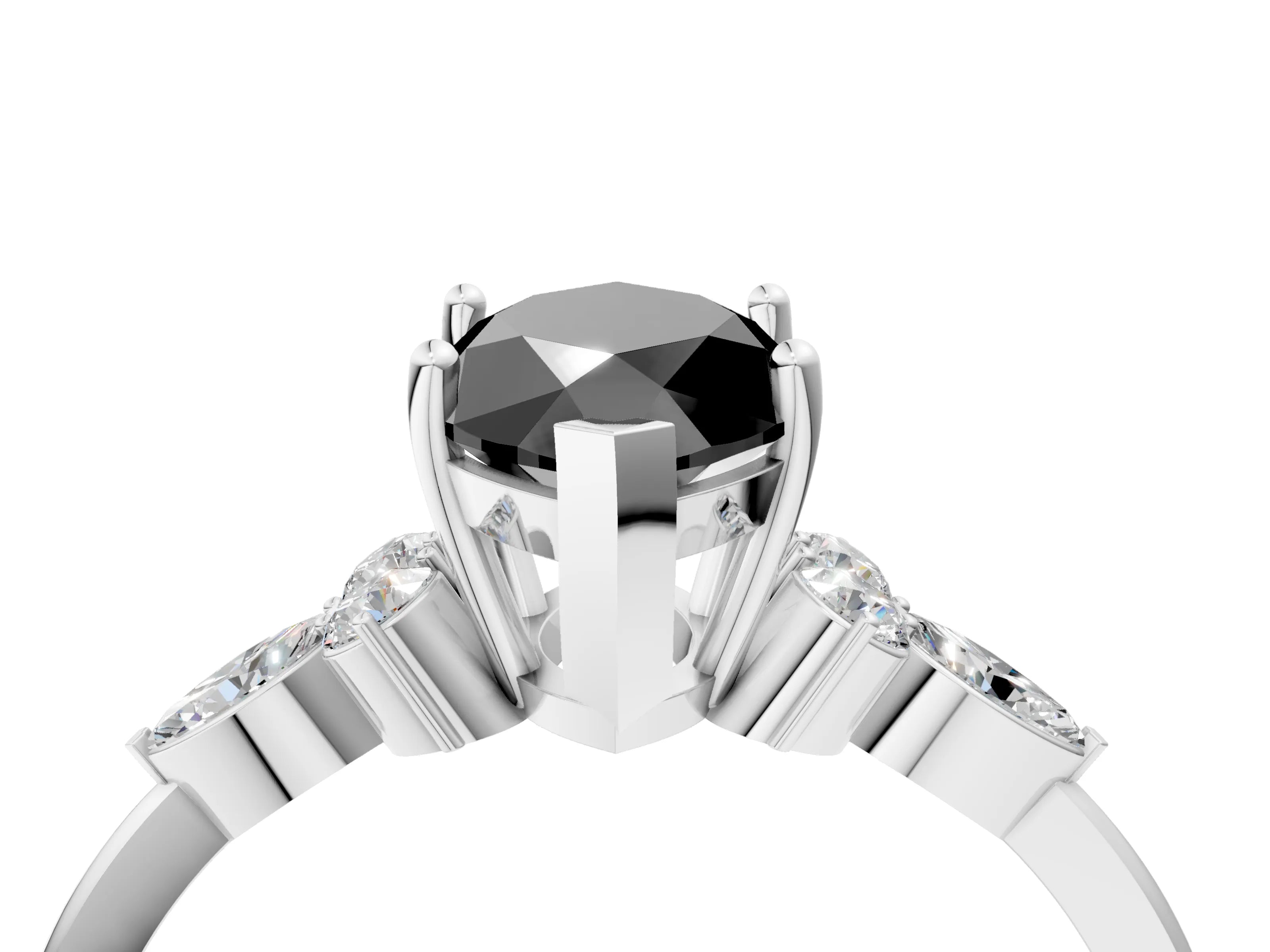 White gold Fancy Black Marquise Cut Brilliant Diamond Solitaire Ring with Pear Side Stones and Four-Prong Setting_10