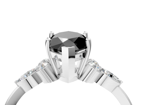 White gold Fancy Black Marquise Cut Brilliant Diamond Solitaire Ring with Pear Side Stones and Four-Prong Setting_10