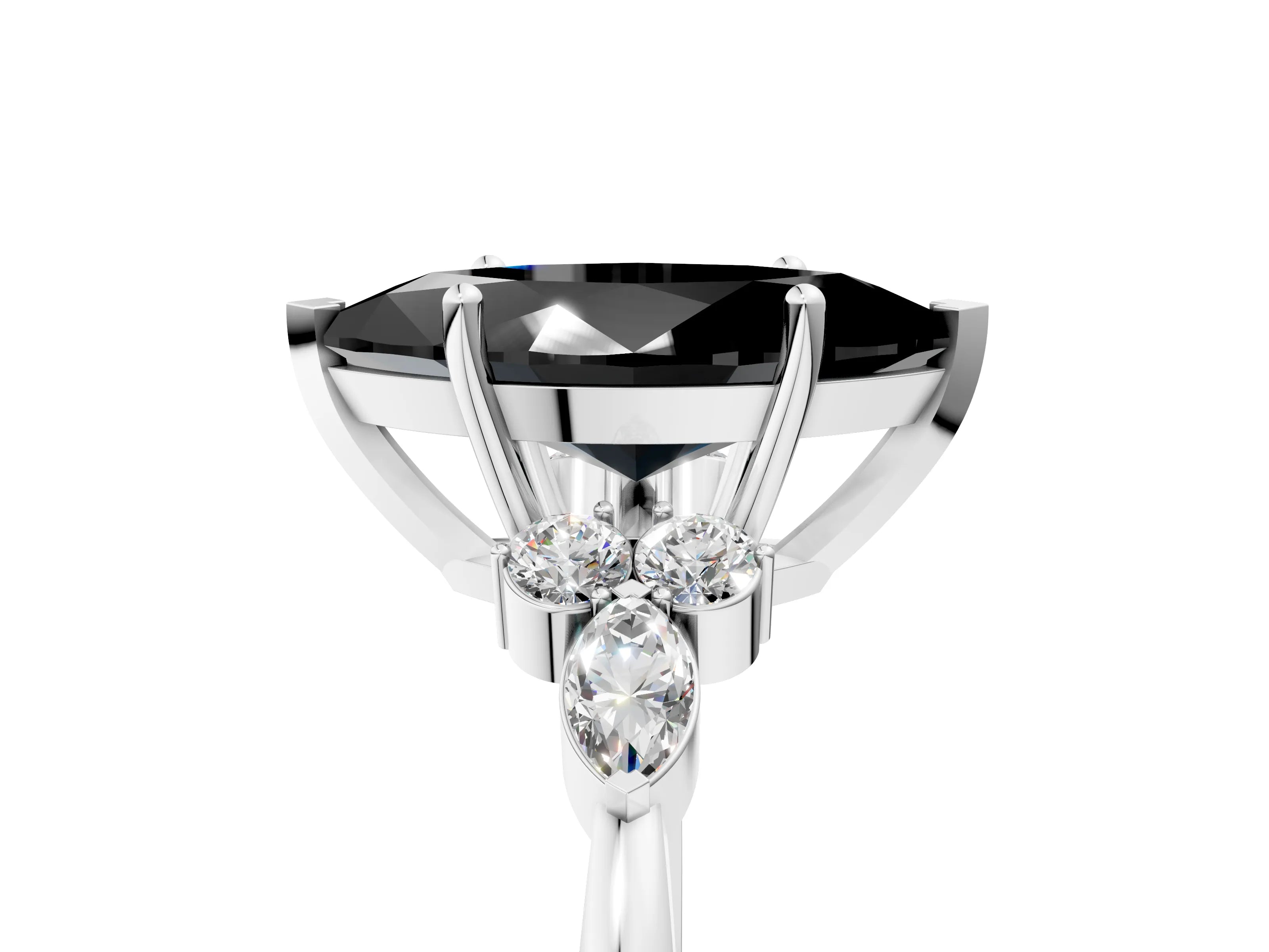 White gold Fancy Black Marquise Cut Brilliant Diamond Solitaire Ring with Pear Side Stones and Four-Prong Setting_11