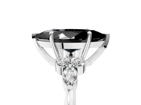 White gold Fancy Black Marquise Cut Brilliant Diamond Solitaire Ring with Pear Side Stones and Four-Prong Setting_11