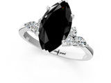 White gold Fancy Black Marquise Cut Brilliant Diamond Solitaire Ring with Pear Side Stones and Four-Prong Setting_7