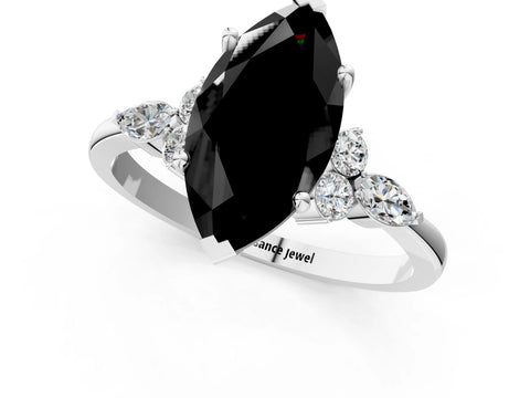 White gold Fancy Black Marquise Cut Brilliant Diamond Solitaire Ring with Pear Side Stones and Four-Prong Setting_7