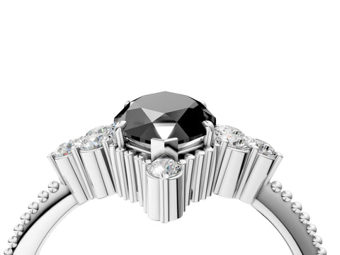White gold Fancy Black Marquise Cut Brilliant Diamond with Cluster Setting on a Beaded Band and Four-Prong Setting_16