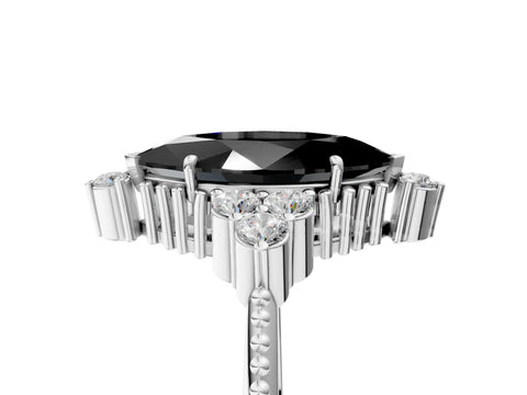 White gold Fancy Black Marquise Cut Brilliant Diamond with Cluster Setting on a Beaded Band and Four-Prong Setting_17