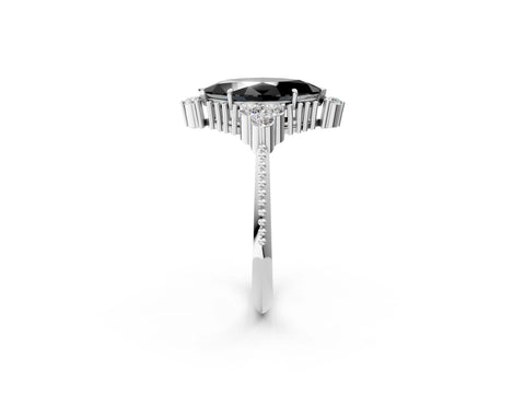 White gold Fancy Black Marquise Cut Brilliant Diamond with Cluster Setting on a Beaded Band and Four-Prong Setting_2