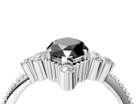 White gold Fancy Black Marquise Cut Brilliant Diamond with Cluster Setting on a Beaded Band and Four-Prong Setting_4