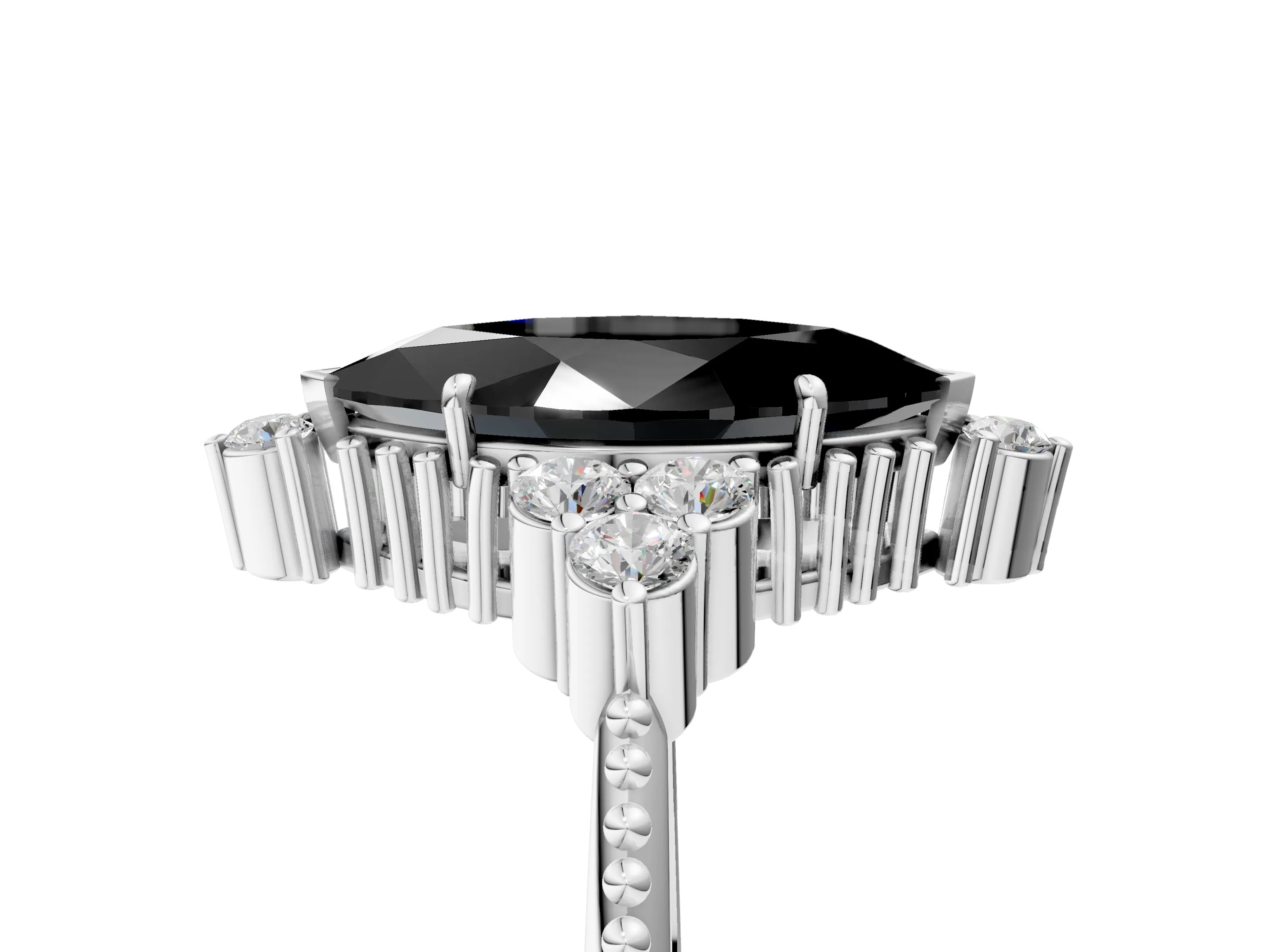 White gold Fancy Black Marquise Cut Brilliant Diamond with Cluster Setting on a Beaded Band and Four-Prong Setting_5