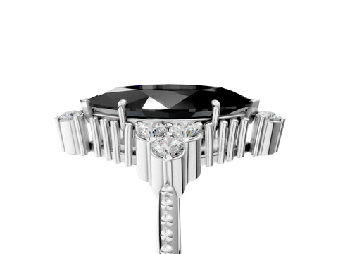 White gold Fancy Black Marquise Cut Brilliant Diamond with Cluster Setting on a Beaded Band and Four-Prong Setting_5