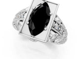 White gold Fancy Black Marquise Cut Brilliant Milgrain Filigree Diamond Ring with Square Prong Setting_1
