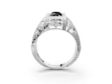 White gold Fancy Black Marquise Cut Brilliant Milgrain Filigree Diamond Ring with Square Prong Setting_3