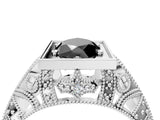 White gold Fancy Black Marquise Cut Brilliant Milgrain Filigree Diamond Ring with Square Prong Setting_4