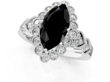 White gold Fancy Black Marquise Cut Brilliant Milgrain Pave Heart Band Solitaire Ring_13