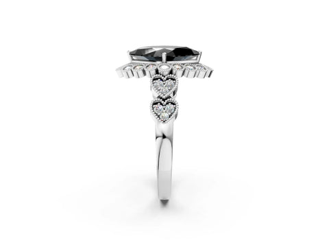 White gold Fancy Black Marquise Cut Brilliant Milgrain Pave Heart Band Solitaire Ring_14