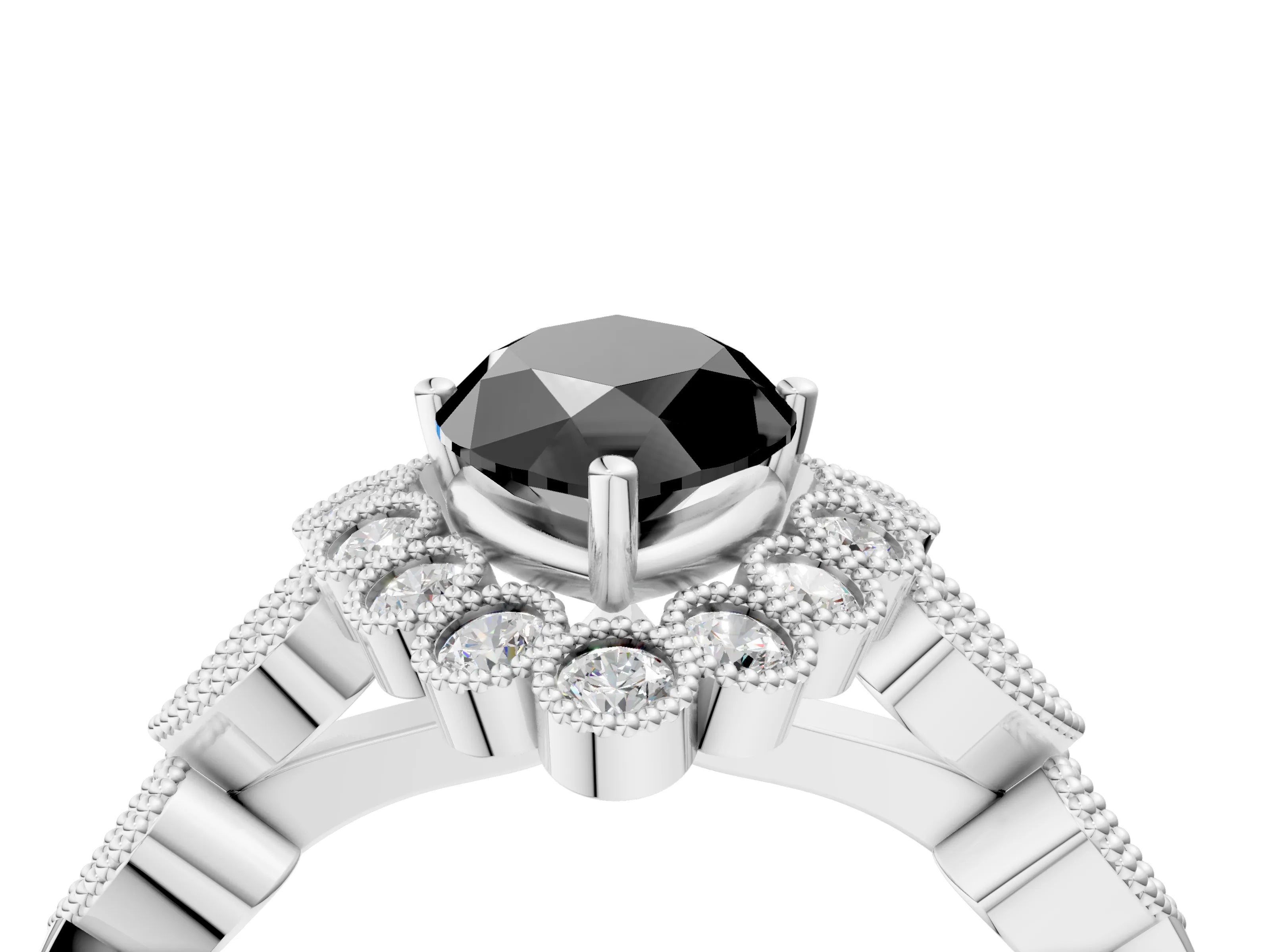 White gold Fancy Black Marquise Cut Brilliant Milgrain Pave Heart Band Solitaire Ring_28