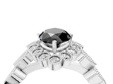 White gold Fancy Black Marquise Cut Brilliant Milgrain Pave Heart Band Solitaire Ring_28