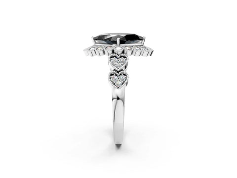 White gold Fancy Black Marquise Cut Brilliant Milgrain Pave Heart Band Solitaire Ring_2
