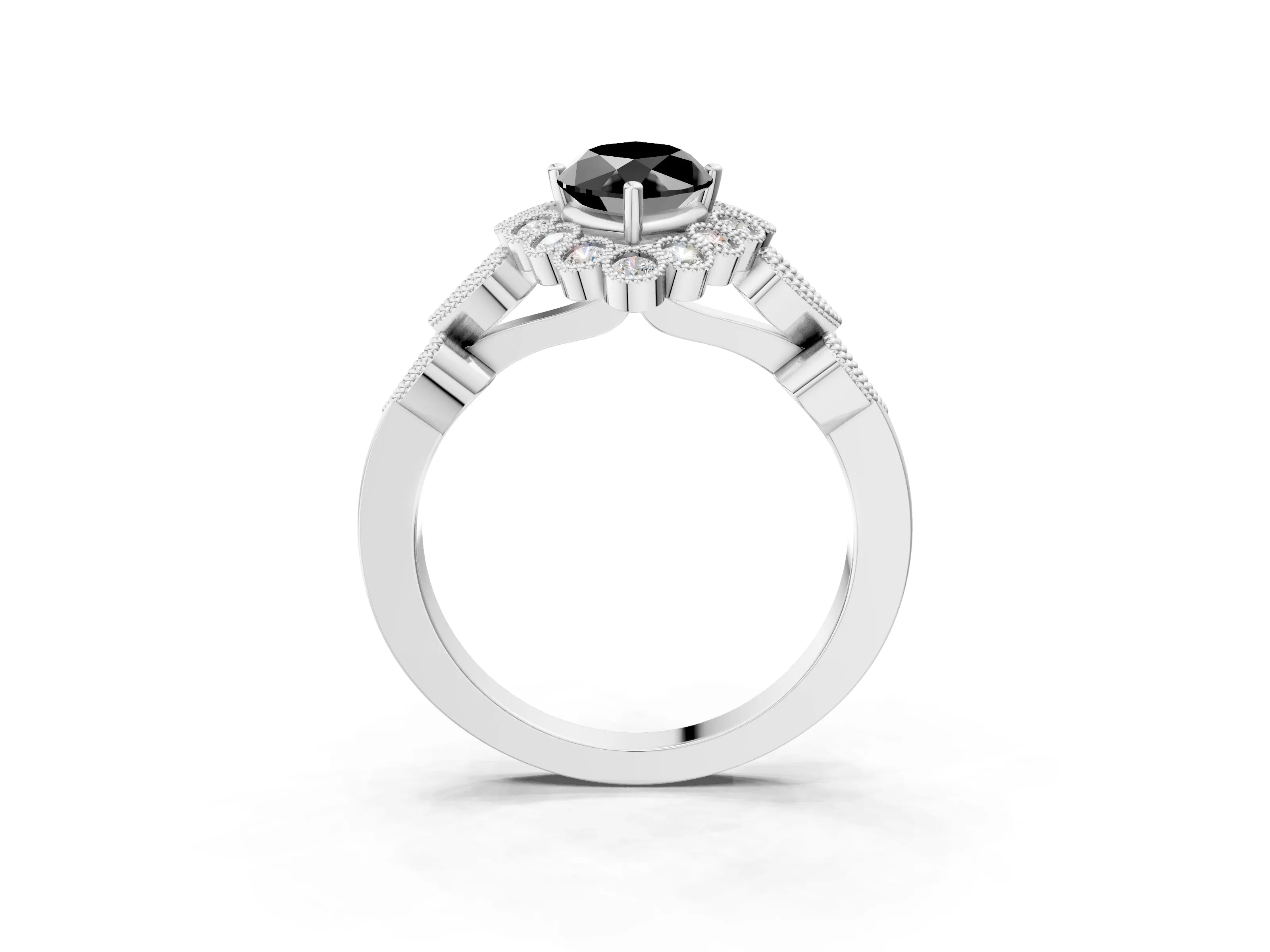 White gold Fancy Black Marquise Cut Brilliant Milgrain Pave Heart Band Solitaire Ring_3