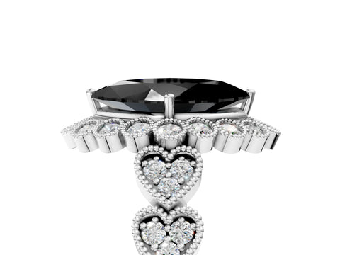 White gold Fancy Black Marquise Cut Brilliant Milgrain Pave Heart Band Solitaire Ring_5