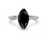 White gold Fancy Black Marquise Cut Brilliant Pavé Band Solitaire with Four-Prong Setting