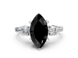 White gold Fancy Black Marquise Cut Brilliant Three-Stone Diamond Ring with Pavé Band and Four-Prong Setting_15