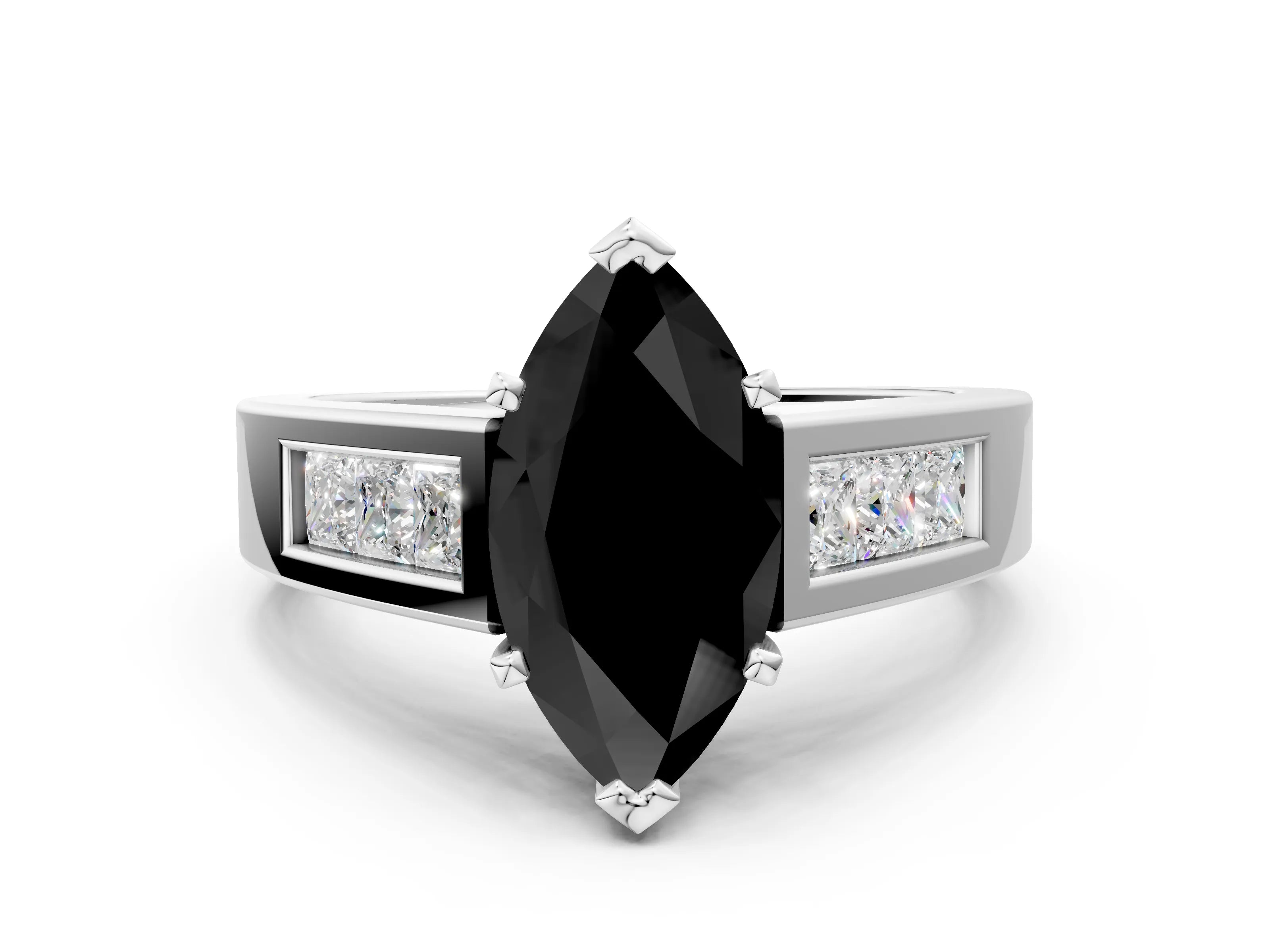 White gold Fancy Black Marquise Cut Cut Channel Set Solitaire Ring with Four-Prong Setting_12