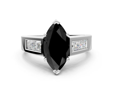 White gold Fancy Black Marquise Cut Cut Channel Set Solitaire Ring with Four-Prong Setting_12