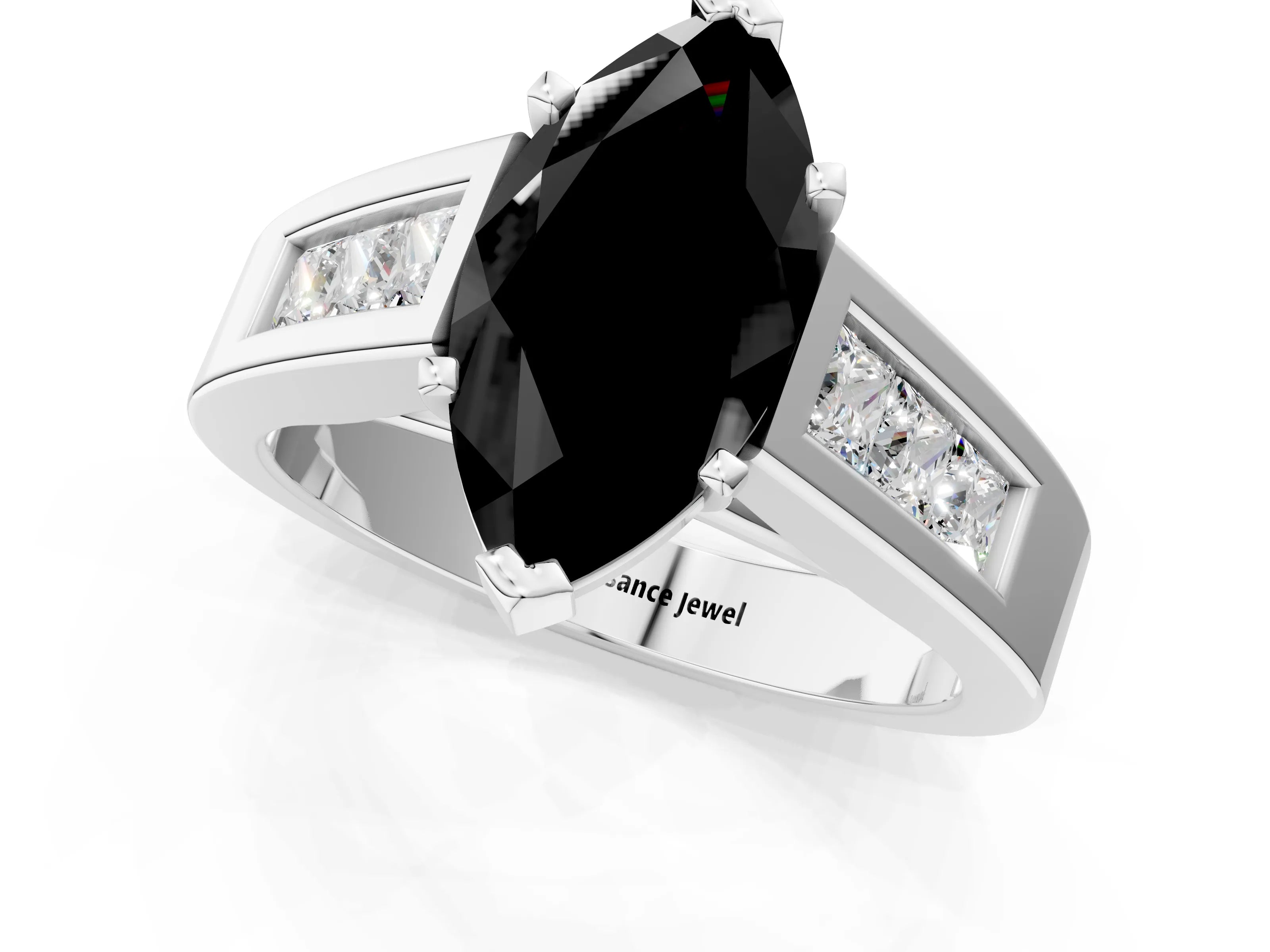 White gold Fancy Black Marquise Cut Cut Channel Set Solitaire Ring with Four-Prong Setting_13