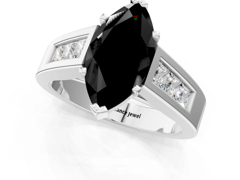 White gold Fancy Black Marquise Cut Cut Channel Set Solitaire Ring with Four-Prong Setting_13