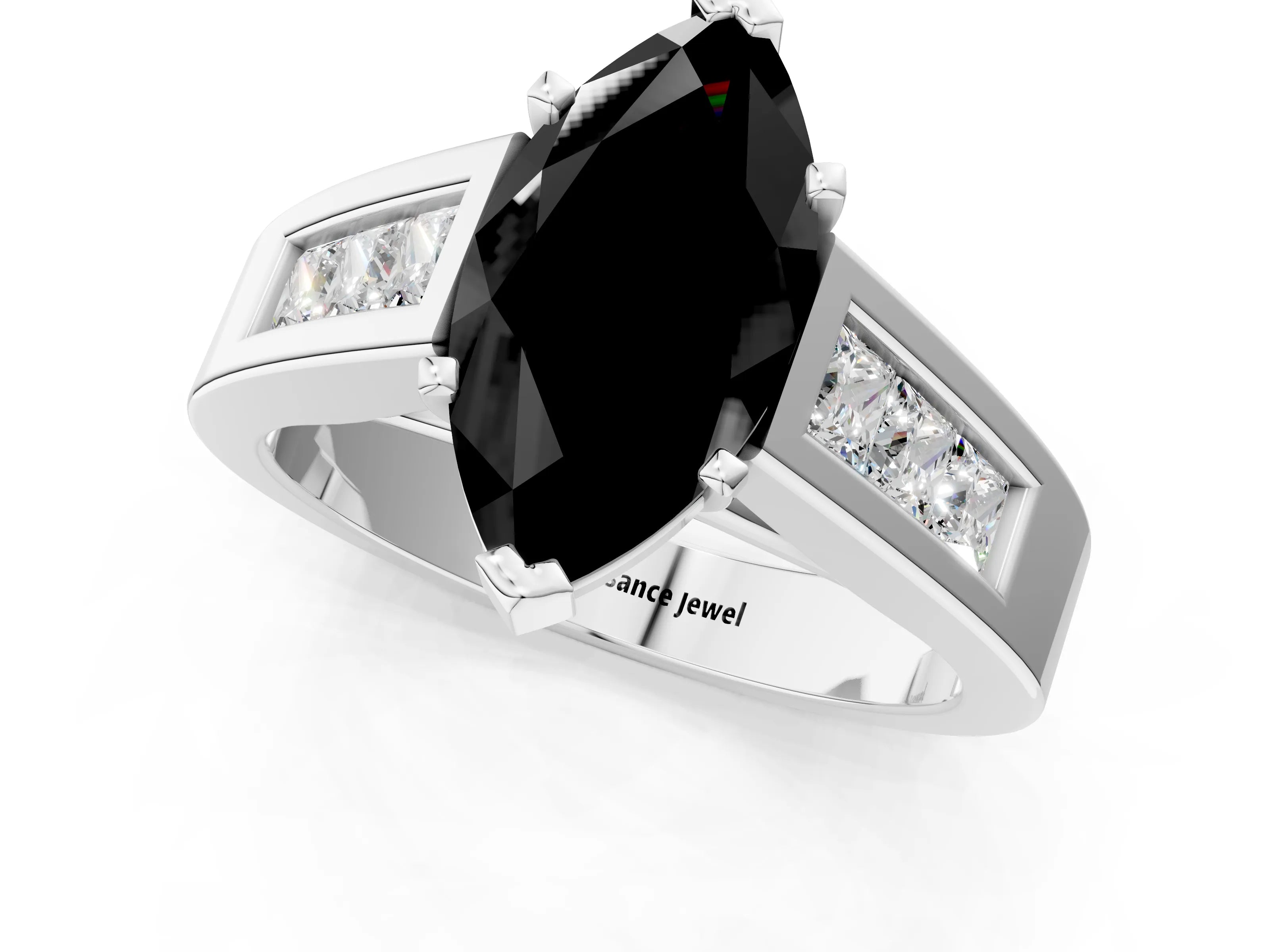 White gold Fancy Black Marquise Cut Cut Channel Set Solitaire Ring with Four-Prong Setting_1