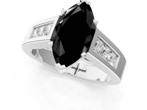 White gold Fancy Black Marquise Cut Cut Channel Set Solitaire Ring with Four-Prong Setting_1