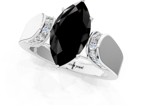 White gold Fancy Black Marquise Cut Cut Diamond Channel Set Solitaire Ring with Four-Prong Setting_1