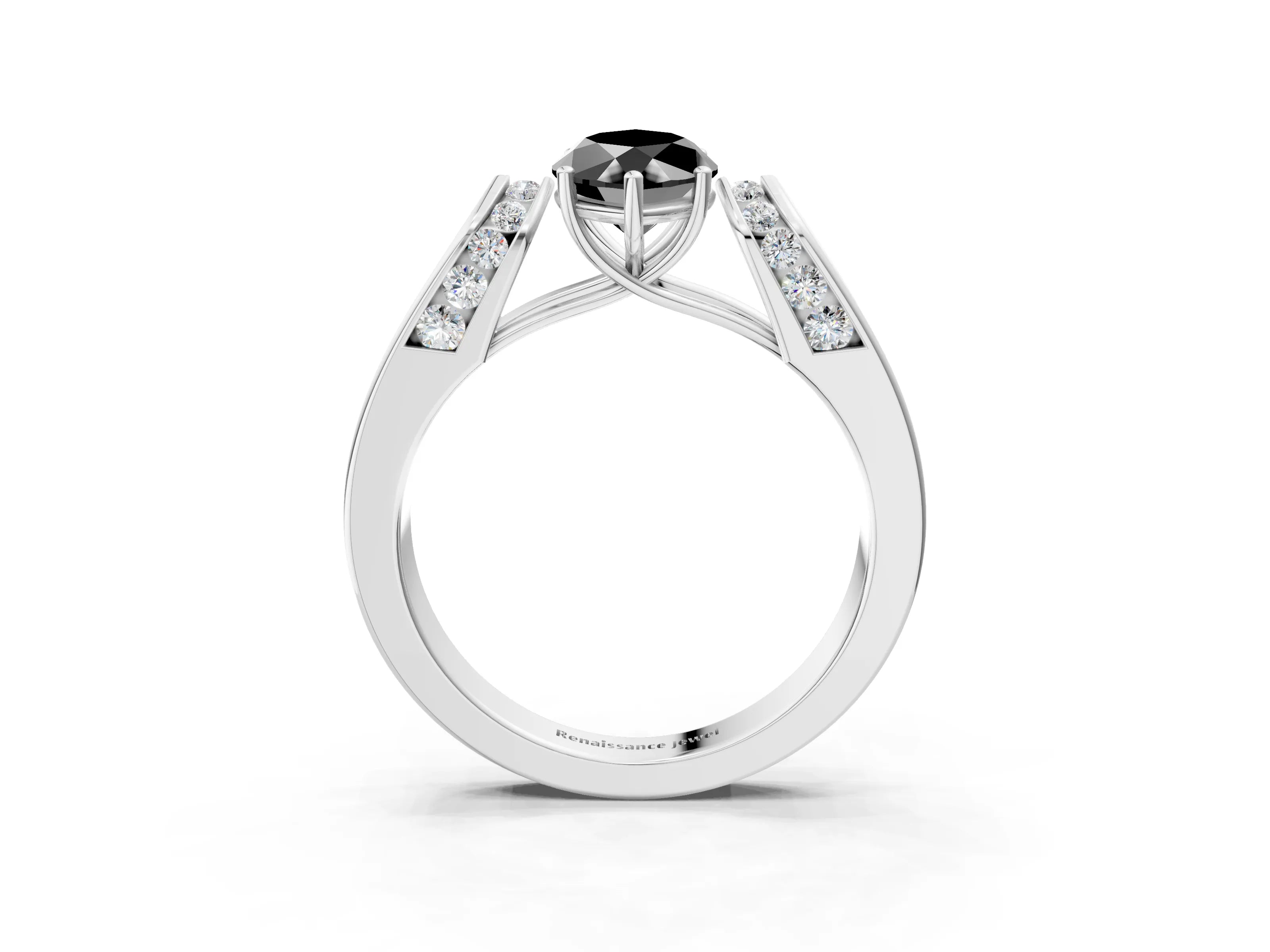 White gold Fancy Black Marquise Cut Cut Diamond Channel Set Solitaire Ring with Four-Prong Setting_3